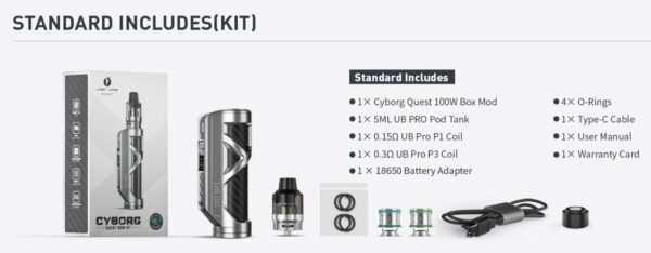 KIT VAPE CYBORG QUEST 100W C/ TANK UB PRO - LOST VAPE - Imagem 7