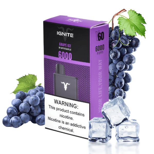 POD DESCARTÁVEL V60 5% 6000 PUFFS - GRAPE ICE - IGNITE