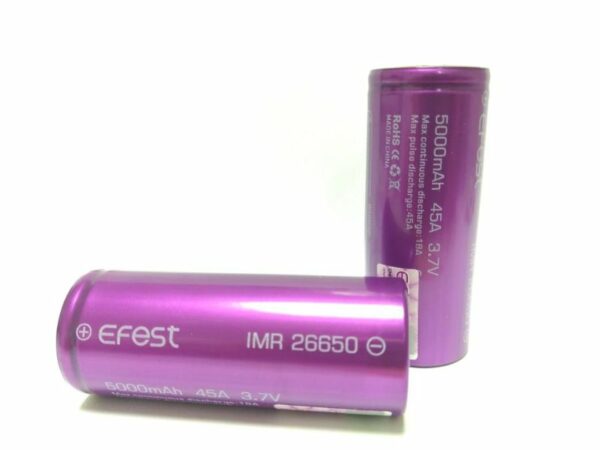 BATERIA LI-ION 26650 3.7V 5000MAH HIGHT DRAIN 45A - EFEST PURPLE - UNITÁRIO