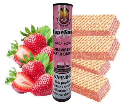 POD DESCARTÁVEL 5% NICSALT MEGA 5000 PUFFS C/ AJUSTE DE AIR FLOW - STRAWBERRY WAFER BISCUIT - VAPESOUL