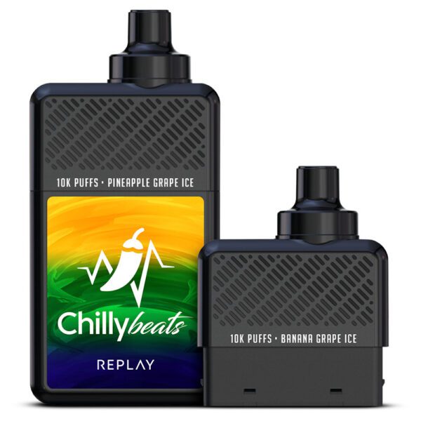 POD DESCARTÁVEL REPLAY 20000 PUFFS - PINEAPPLE GRAPE ICE / BANANA GRAPE ICE - CHILLY BEATS - Imagem 3