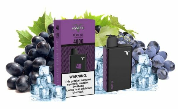POD DESCARTÁVEL 5% NICSALT IGNITE V40 4000 PUFFS - GRAPE ICE - IGNITE