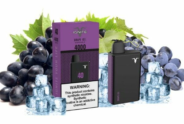 POD DESCARTÁVEL 5% NICSALT IGNITE V40 4000 PUFFS - GRAPE ICE - IGNITE