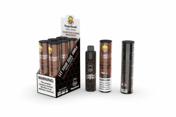 POD DESCARTÁVEL 5% NICSALT MEGA 5000 PUFFS C/ AJUSTE DE AIR FLOW - CAPPUCCINO WALNUT - VAPESOUL - Imagem 2