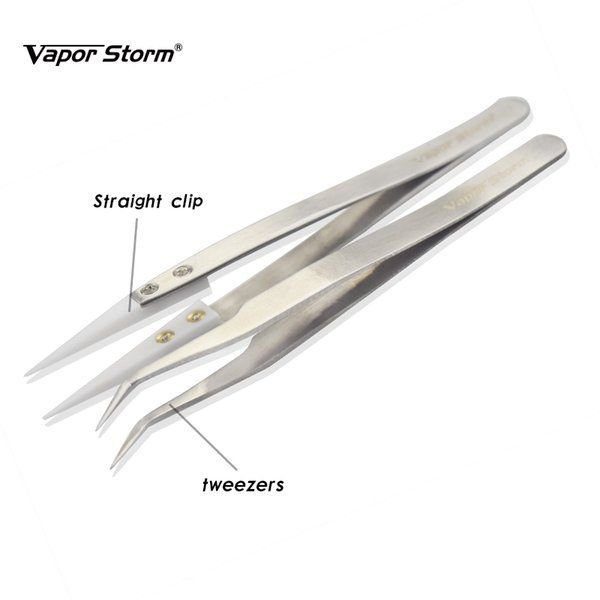 PINÇA INOX PONTA RETA CERÂMICA P/ VAPE - VAPORSTORM