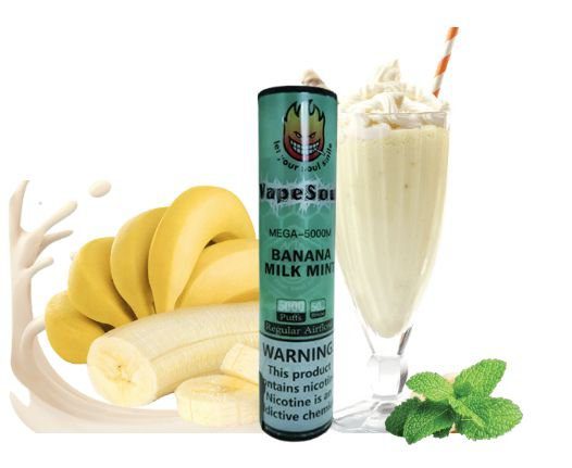 POD DESCARTÁVEL 5% NICSALT MEGA 5000 PUFFS C/ AJUSTE DE AIR FLOW - BANANA MILK MINT - VAPESOUL