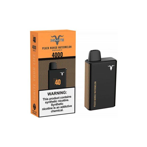 POD DESCARTÁVEL 5% NICSALT IGNITE V40 4000 PUFFS - PEACH MANGO WATERMELON - IGNITE