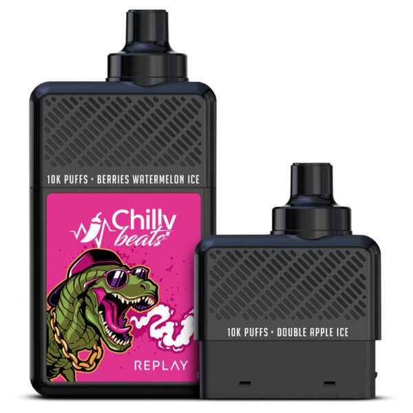 POD DESCARTÁVEL REPLAY 20000 PUFFS - BERRIES WATERMELON ICE / DOUBLE APPLE ICE - CHILLY BEATS - Imagem 3