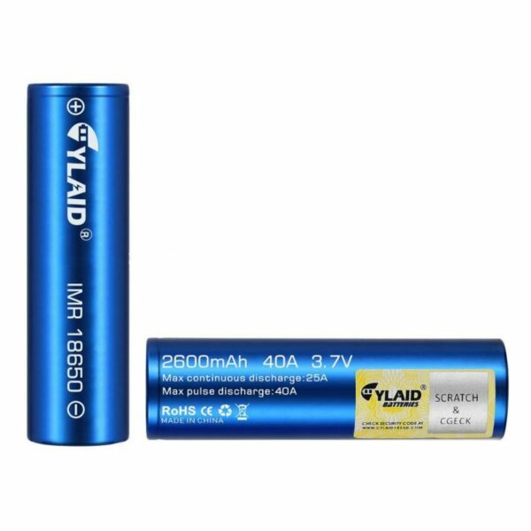 BATERIA 18650 LI-MN IMR CYLAID 3.7V 2600MAH HIGH DRAIN 40A - UNITÁRIO
