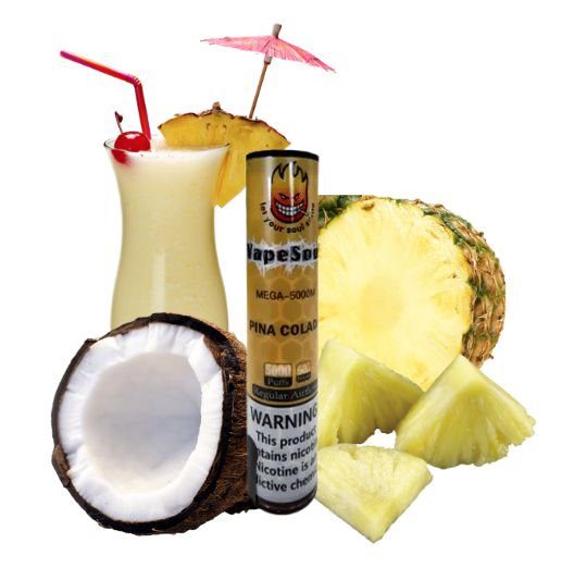 POD DESCARTÁVEL 5% NICSALT MEGA 5000 PUFFS C/ AJUSTE DE AIR FLOW - PINA COLADA - VAPESOUL