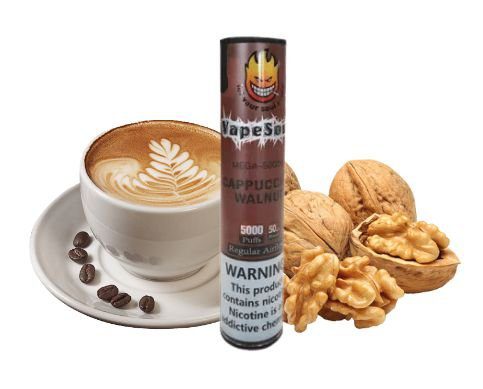POD DESCARTÁVEL 5% NICSALT MEGA 5000 PUFFS C/ AJUSTE DE AIR FLOW - CAPPUCCINO WALNUT - VAPESOUL