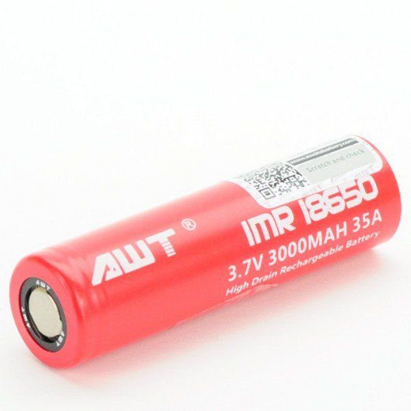 BATERIA AWT 18650 LI-MN IMR 3.7V 3000MAh HIGH DRAIN 35A FLAT TOP - UNITÁRIO