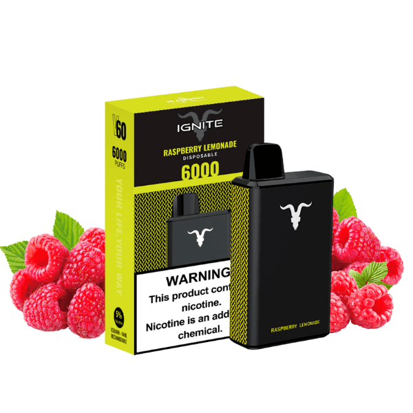 POD DESCARTÁVEL V60 5% 6000 PUFFS - RASPBERRY LEMONADE- IGNITE