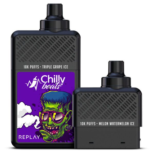 POD DESCARTÁVEL REPLAY 20000 PUFFS - TRIPLE GRAPE ICE / MELON WATERMELON ICE - CHILLY BEATS - Imagem 3