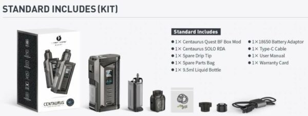 KIT VAPE CENTAURUS QUEST BF 100W C/ CENTAURUS SOLO RDA 9.5ML - LOST VAPE - Imagem 7