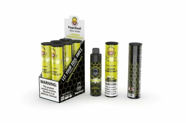 POD DESCARTÁVEL 5% NICSALT MEGA 5000 PUFFS C/ AJUSTE DE AIR FLOW - LEMON GRAPEFRUIT - VAPESOUL - Imagem 2