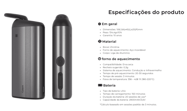 VAPORIZADOR DE ERVAS BLUETOOTH CALENT- AUXO - Imagem 3