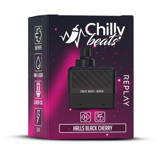 CARTUCHO ( REFIL ) REPLAY 10K PUFFS - HALLS BLACK CHERRY - CHILLY BEATS