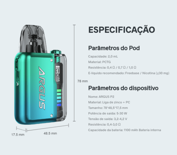 POD SYSTEM ARGUS P2 1100MAH 30W - VOOPOO - Imagem 6