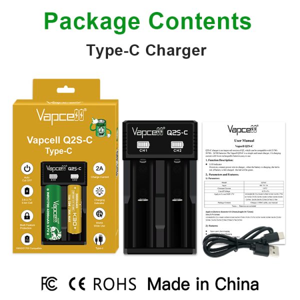 CARREGADOR Q2S-C PORTABLE & SMART CHARGER – VAPCELL - Imagem 5